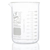2000mL Beaker, Globe Glass, Low Form Griffin Style, Heavy Duty, Dual Graduations, 4/Pack