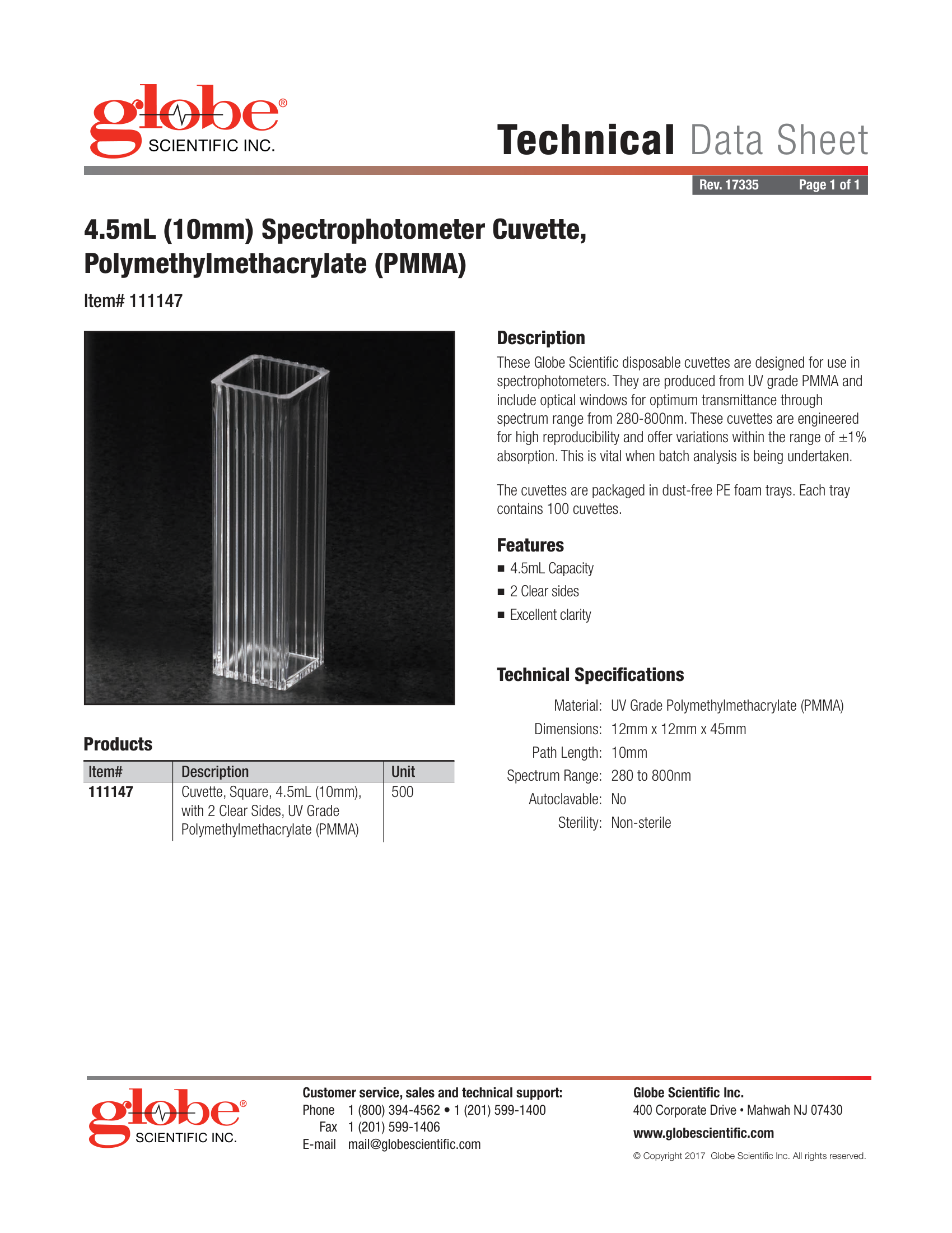 TDS 111147 – Globe Scientific