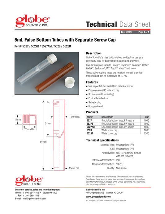 False Bottom Tube – Globe Scientific
