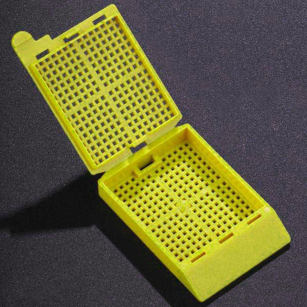 Cassette, Biopsy Embedding with Attached Lid, 35° Writing Area, YELLOW