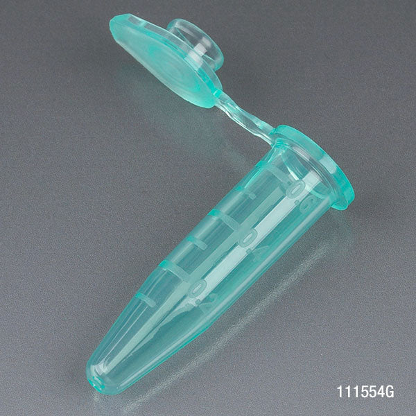Microcentrifuge Tube, 0.5mL, PP, Attached Snap Cap, Graduated, GREEN, Certified: Rnase, Dnase and Pryogen Free, 500/Stand Up Zipper Closure Bag