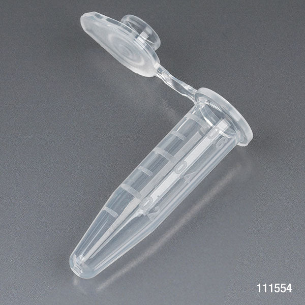 Microcentrifuge Tube, 0.5mL, PP, Attached Snap Cap, Graduated, NATURAL, Certified: Rnase, Dnase and Pryogen Free, 500/Stand Up Zipper Closure Bag