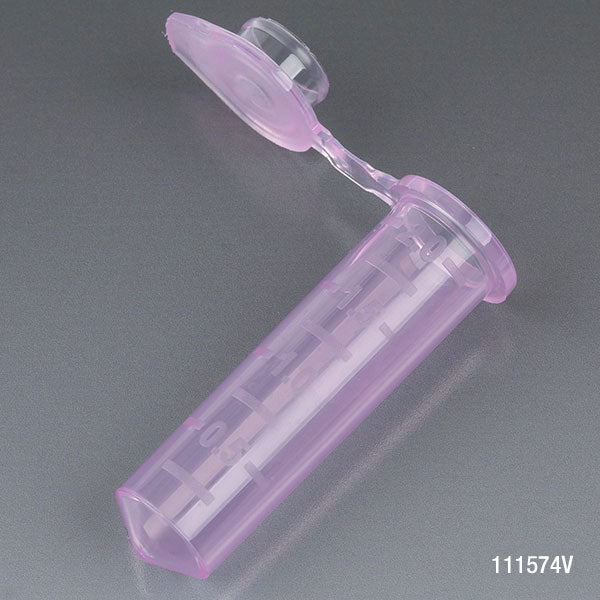 Microcentrifuge Tube, 2.0mL, PP, Attached Snap Cap, Graduated, VIOLET, Certified: Rnase, Dnase and Pryogen Free, 500/Stand Up Zipper Closure Bag