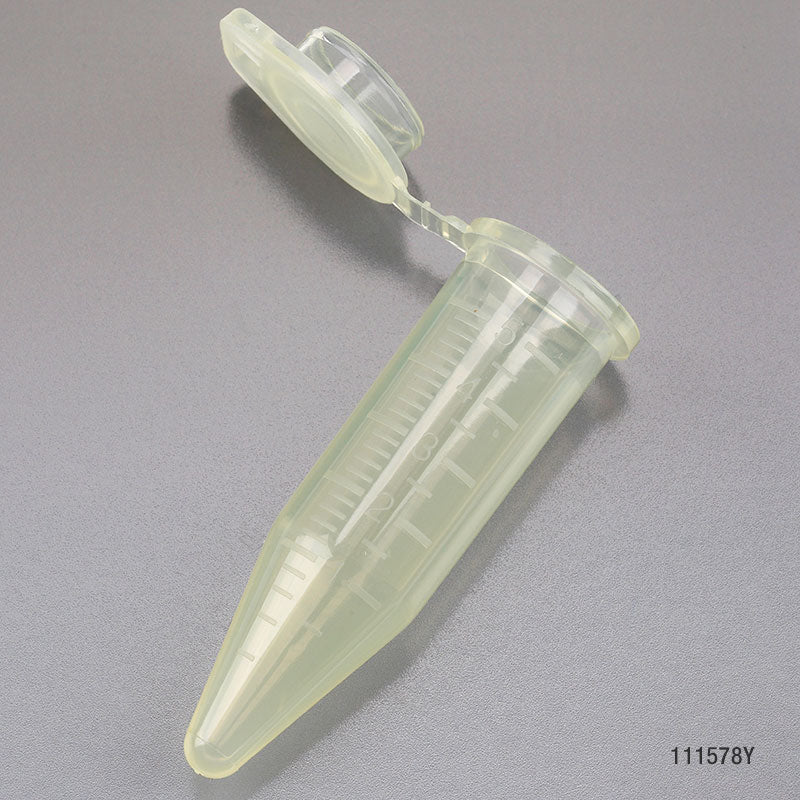 5mL Diamond Midi Centrifuge Tube, PP, Attached Snap Cap, Graduated, Yellow, 50/Bag, 4 Bags/Unit