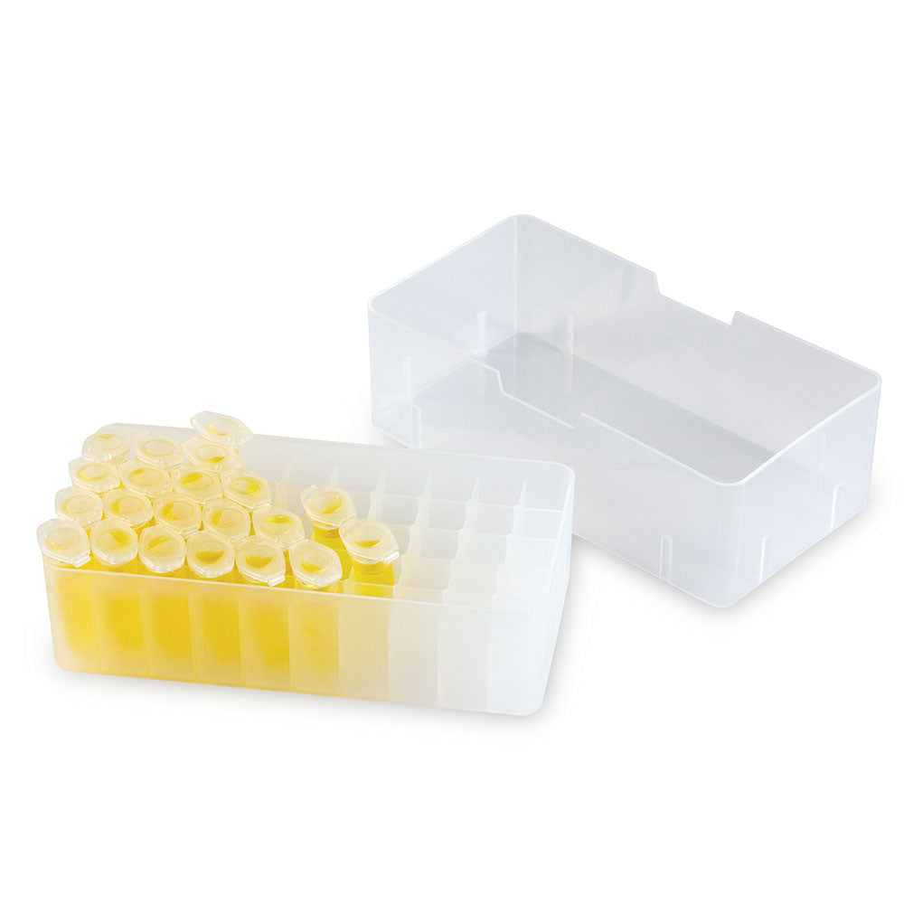 Freezer Box for 1.5mL and 2.0mL Microcentrifuge Tubes, 50-place (5 x 10 format), with Lid, Clear
