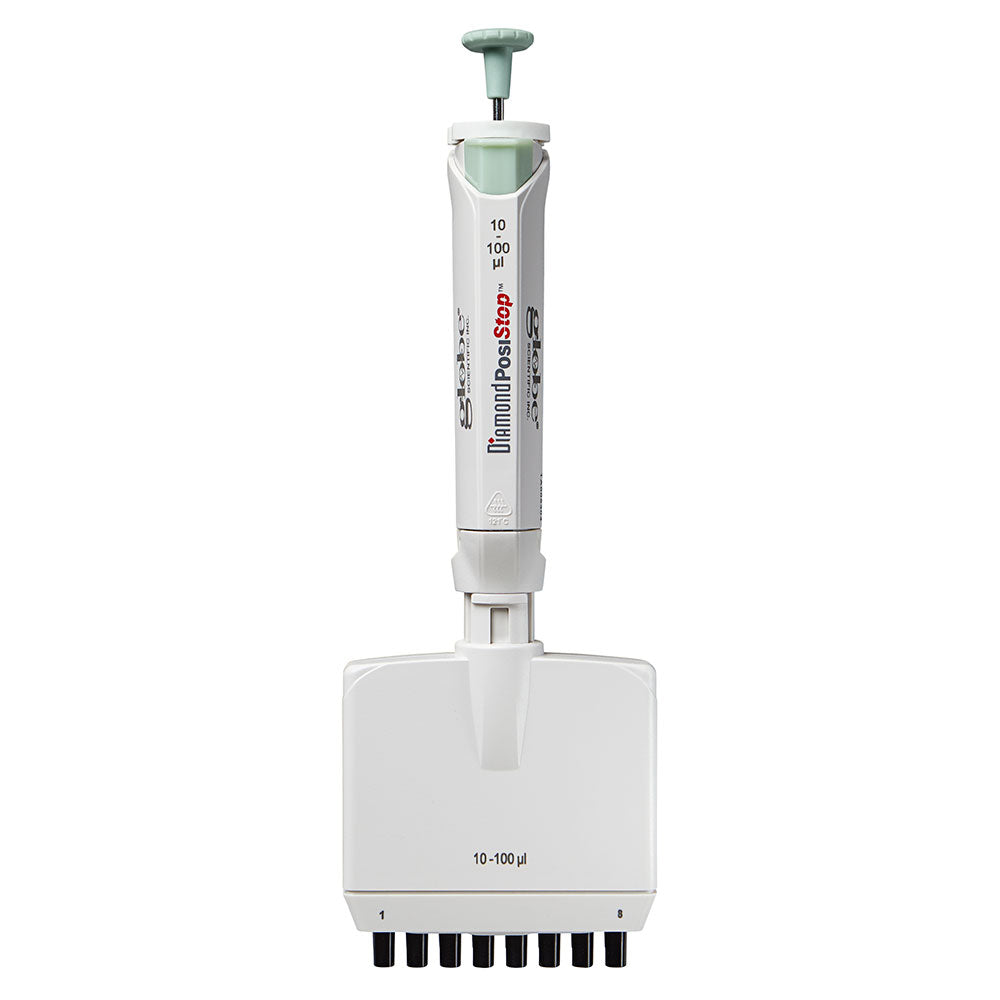 Pipette, Diamond PosiStop, Fully Autoclavable, 8-Channel,  Adjustable volume, 10 - 100ul, Green