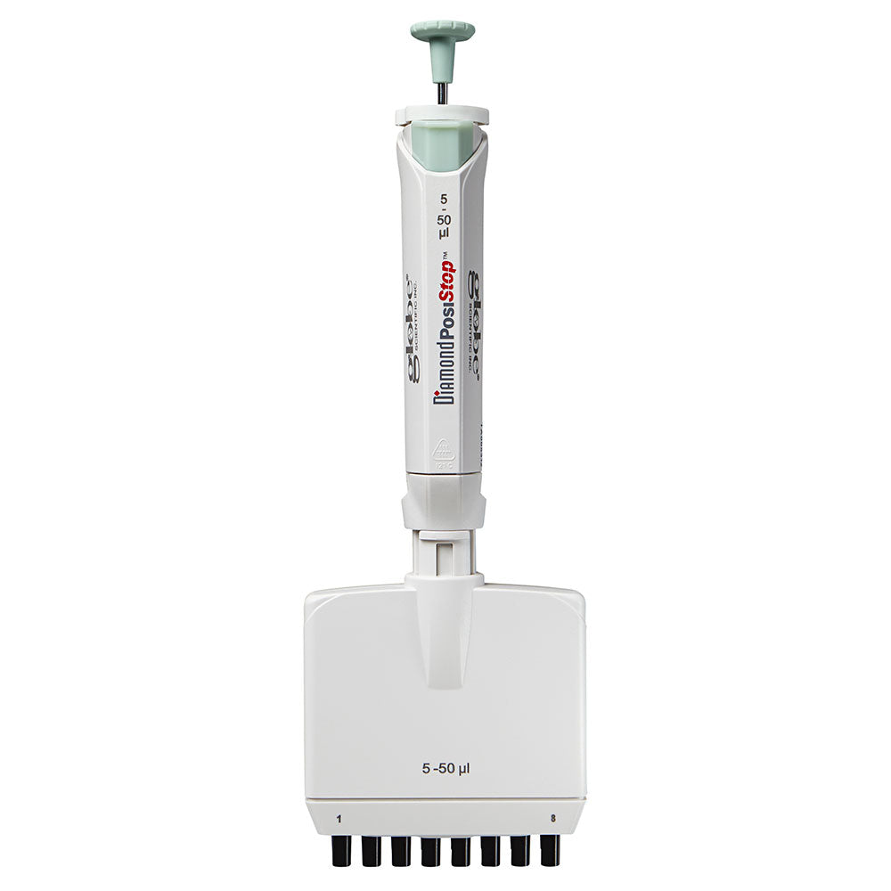 Pipette, Diamond PosiStop, Fully Autoclavable, 8-Channel,  Adjustable volume, 5 - 50ul, Green