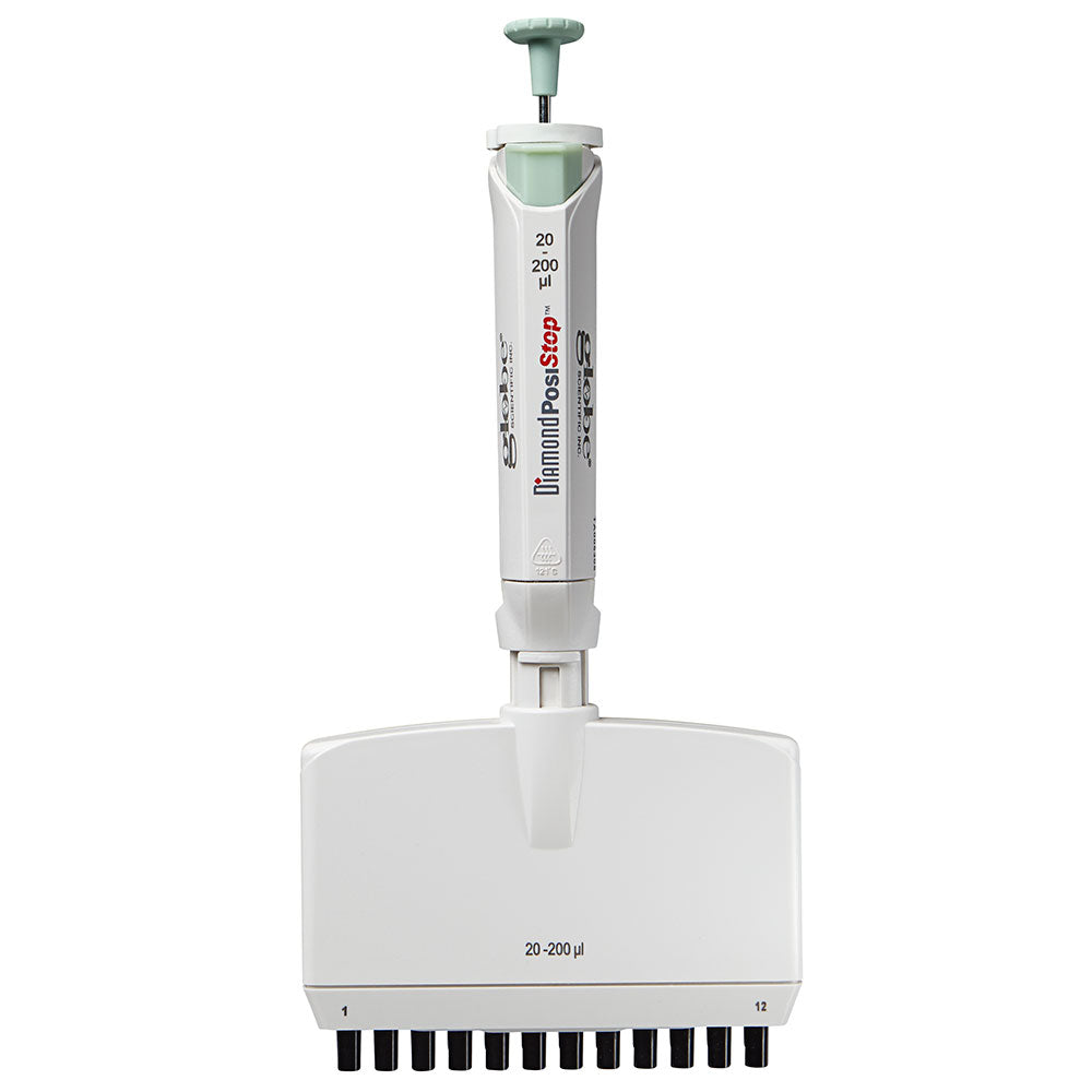 Pipette, Diamond PosiStop, Fully Autoclavable, 12-Channel,  Adjustable volume, 20 - 200ul, Green