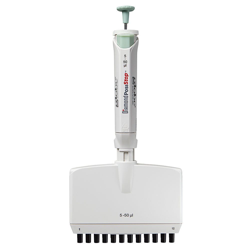 Pipette, Diamond PosiStop, Fully Autoclavable, 12-Channel,  Adjustable volume, 5 - 50ul, Green