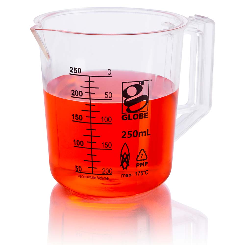 250mL Beaker with Handle, Diamond Essentials, Low Form, Printed Graduations, PMP