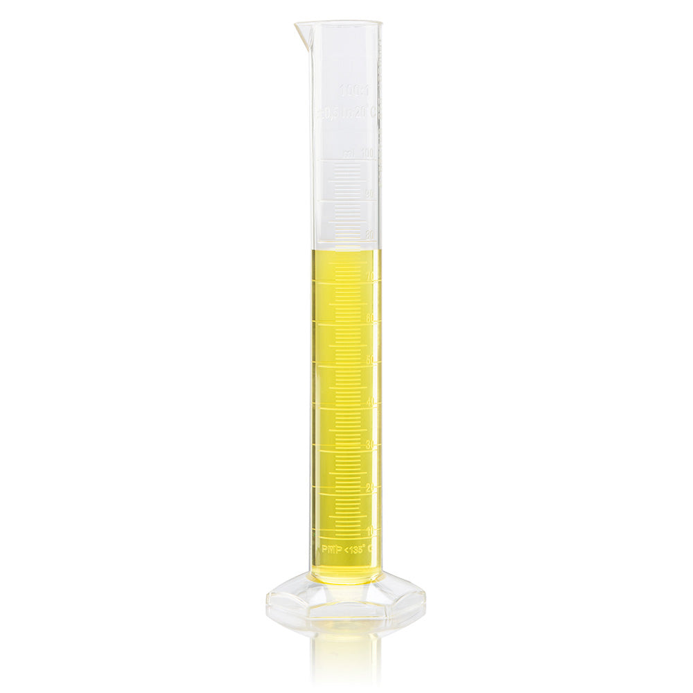 100mL Cylinder, Measuring, Diamond Essentials, Class B, PMP, Molded Graduations, tall form