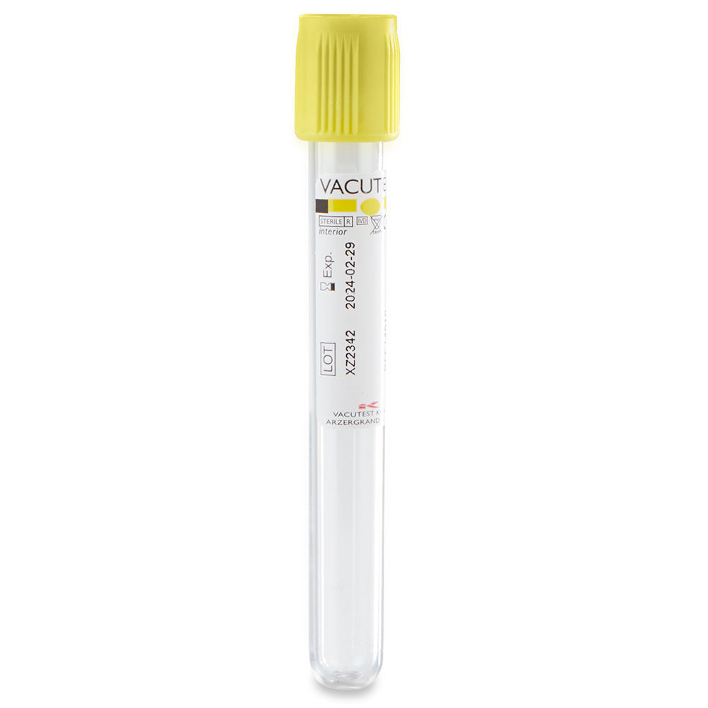 Urine collection vacuum tube, 13x100mm (6.5mL), yellow cap