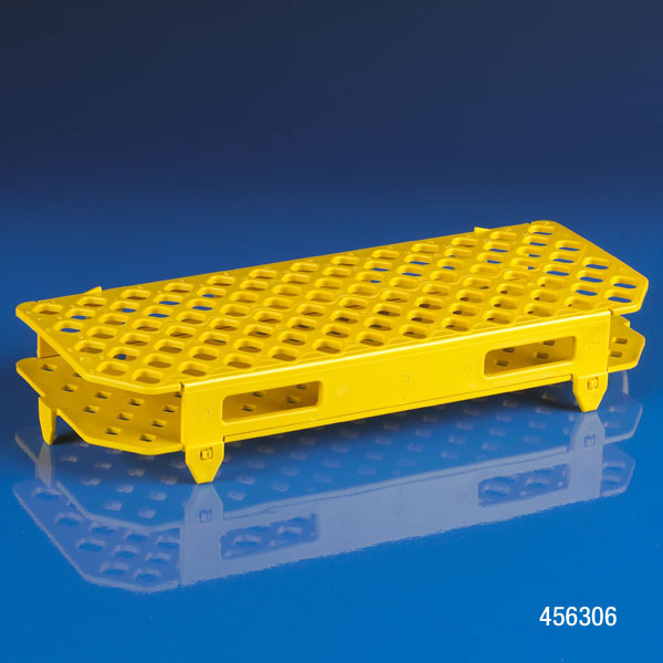 Rack, Microcentrifuge Tube, 100-Place, PP, Yellow – Globe Scientific