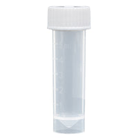 Transport Tube, 5mL, with Separate White Screw Cap, PP, Conical Bottom, Self-Standing, Molded Graduations, 250/Bag, 4 Bags/Case