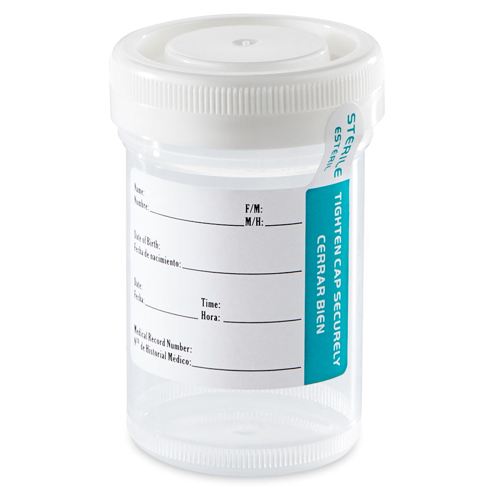 Tite-Rite Container, 90mL (3oz), with Attached White Screw Cap and ID Label, Graduated, STERILE