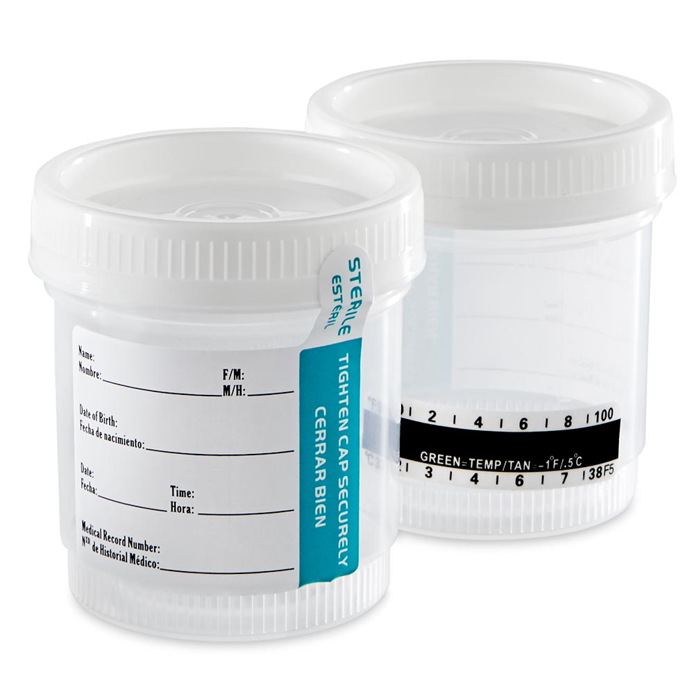 Tip Testing Containers Drug Test Container, 90mL, Wide Mouth, Attached White Screwcap, STERIL ...