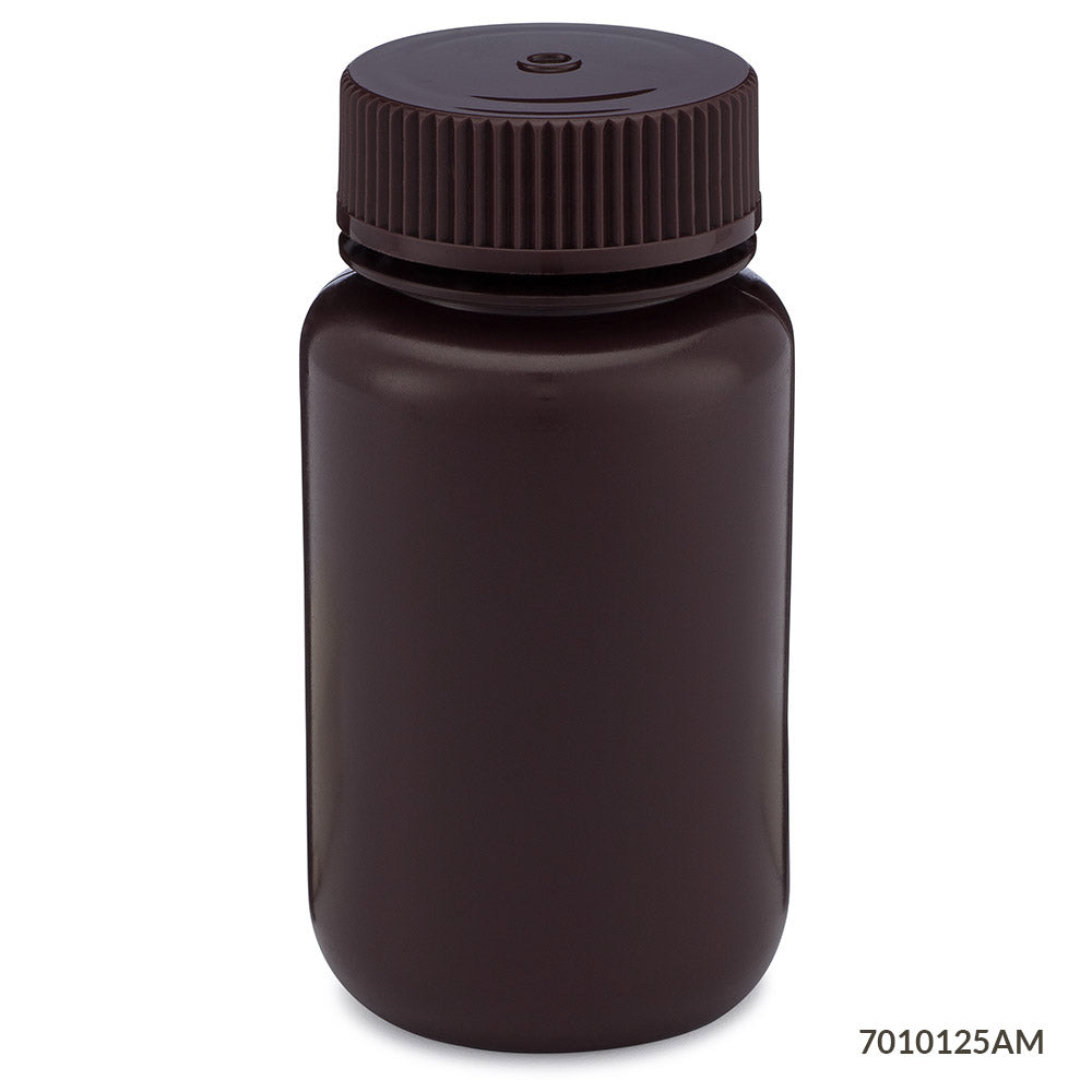 Bottles, Diamond RealSeal, Wide Mouth Round, Amber HDPE with Amber PP Closure, 125mL, 12/Pack, 72/Case