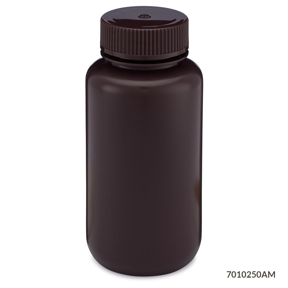 Bottles, Diamond RealSeal, Wide Mouth Round, Amber HDPE with Amber PP Closure, 250mL, 12/Pack, 72/Case