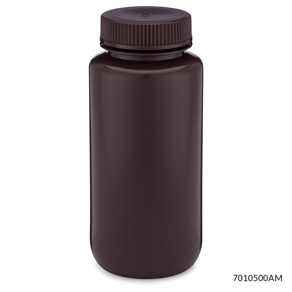 Bottles, Diamond RealSeal, Wide Mouth Round, Amber HDPE with Amber PP Closure, 500mL, 12/Pack, 48/Case