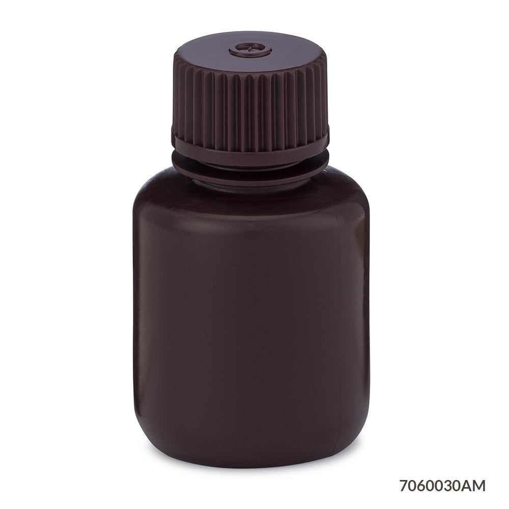 Bottles, Diamond RealSeal, Narrow Mouth Boston Round, Amber HDPE with Amber PP Closure, 30mL, 12/Pack, 72/Case