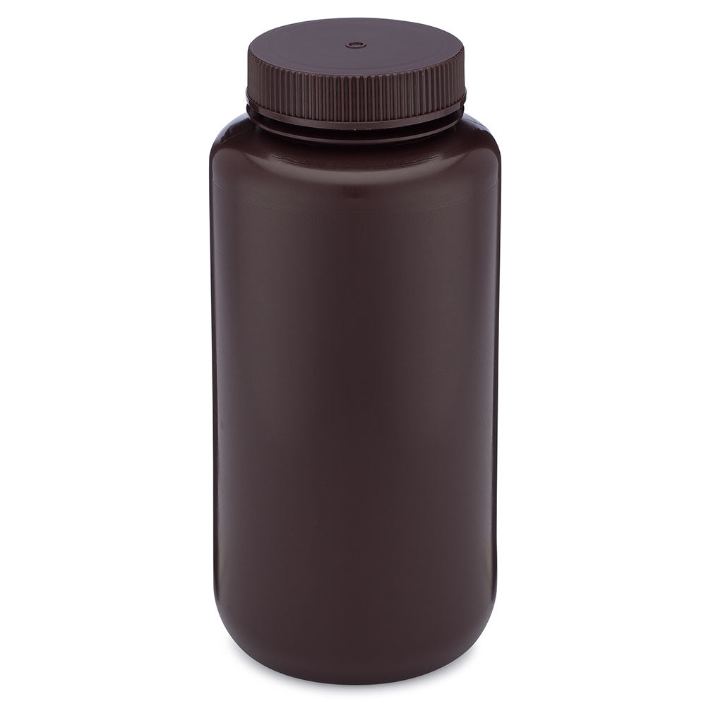 Diamond Essentials Bottle, Wide Mouth, Round, Amber HDPE with Amber PP Closure, 1000mL, Bulk Packed with Bottles and Caps Bagged Separately, 50/Case