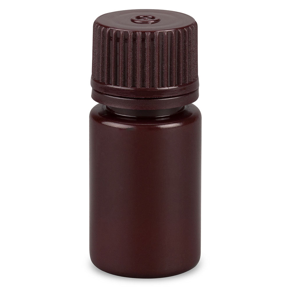 Diamond Essentials Bottle, Narrow Mouth, Boston Round, Amber HDPE with Amber PP Closure, 15mL, Bulk Packed with Bottles and Caps Bagged Separately, 2000/Case