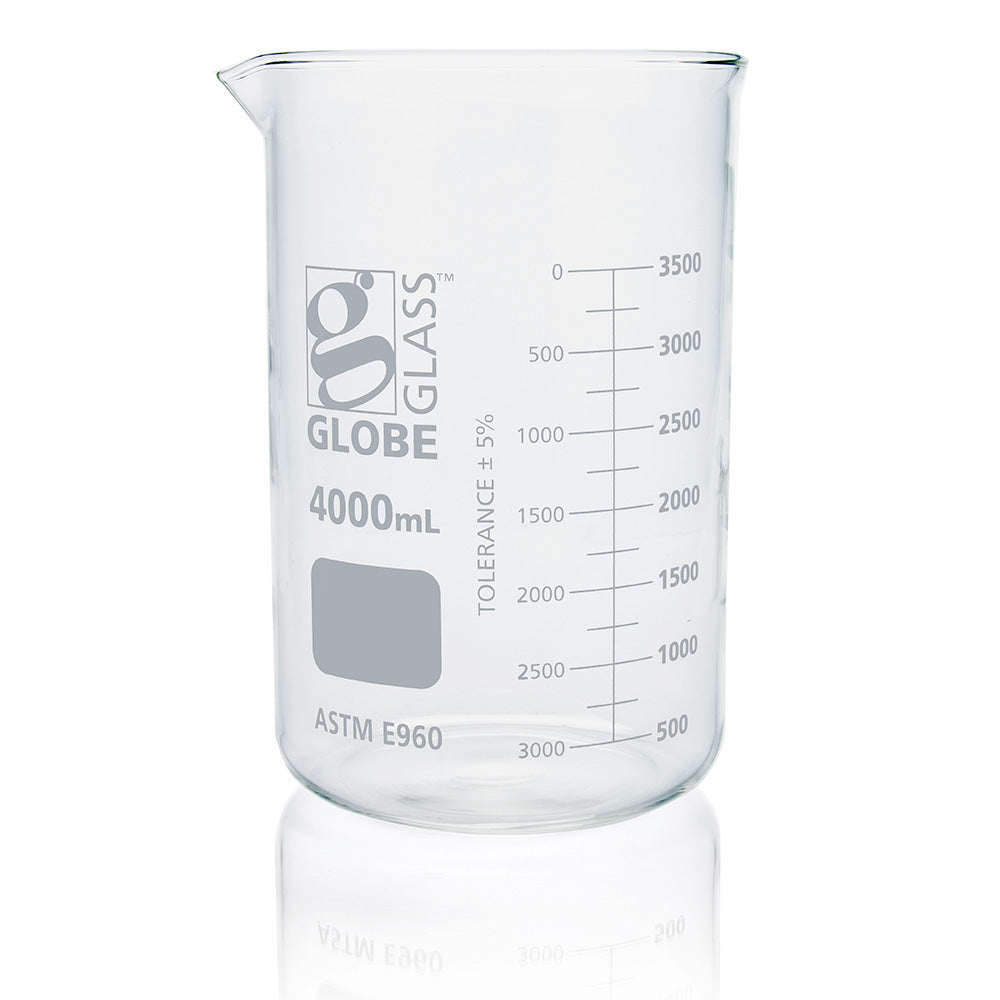 4000mL Beaker, Globe Glass, Low Form Griffin Style, EACH, 6/Case