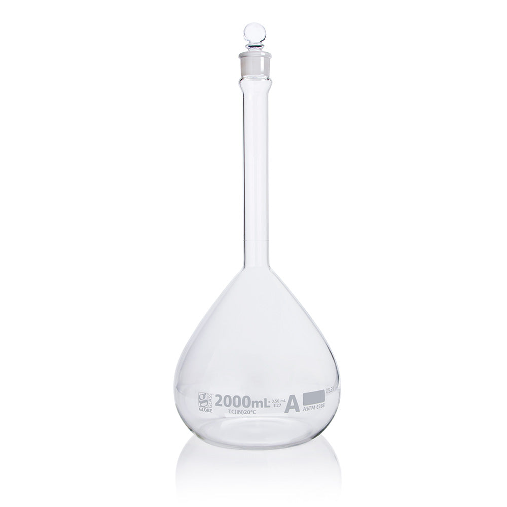 2000mL Volumetric Flask, Globe Glass, Class A, Each, 4/Case