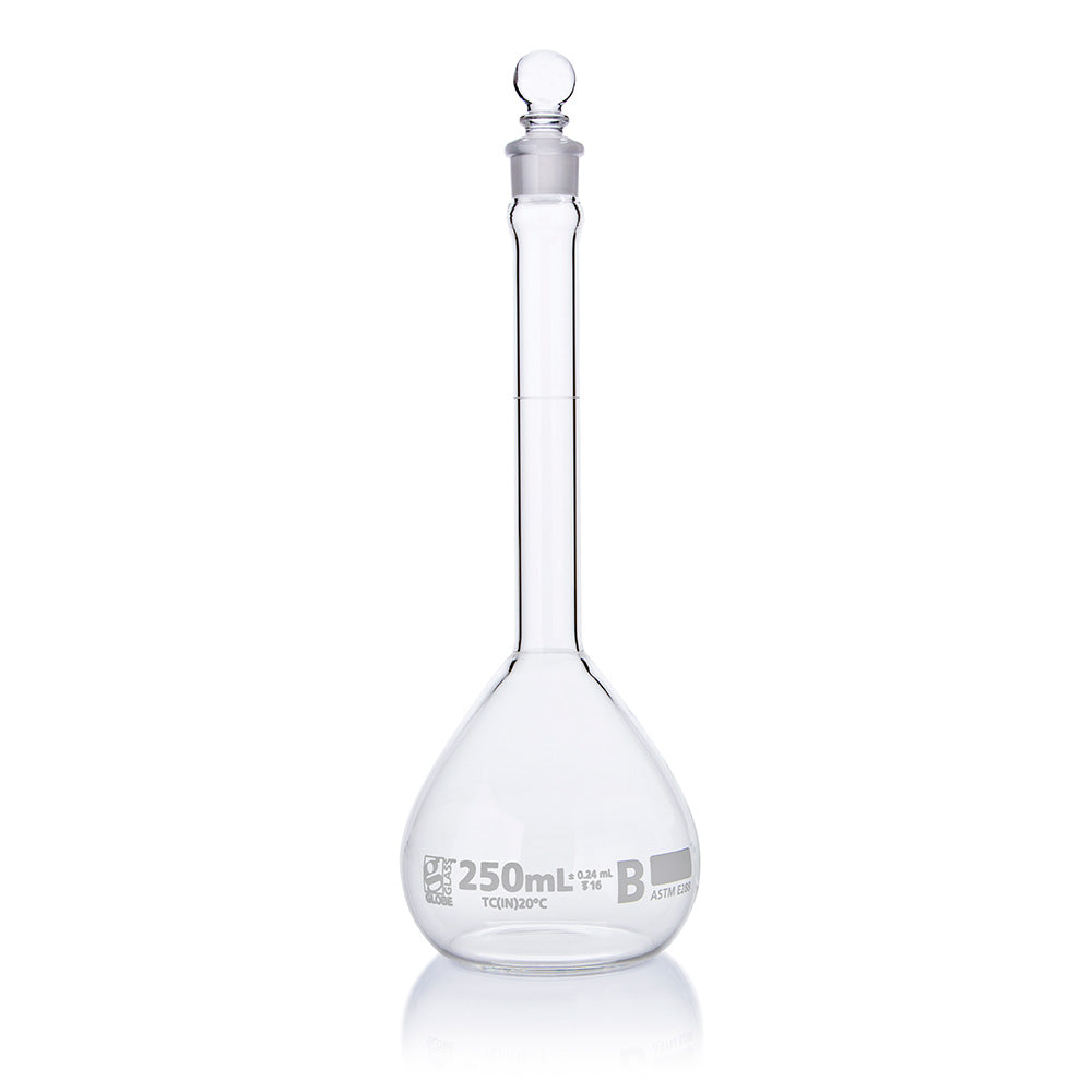 250mL Volumetric Flask, Globe Glass, Class B, 6/Box, 12/Case