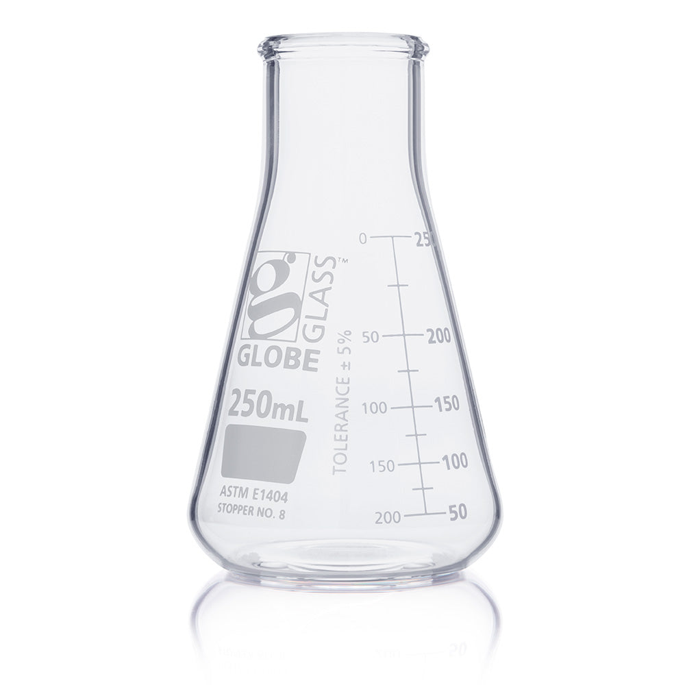 250mL Erlenmeyer Flask, Globe Glass, Wide Mouth, 12/Box, 48/Case