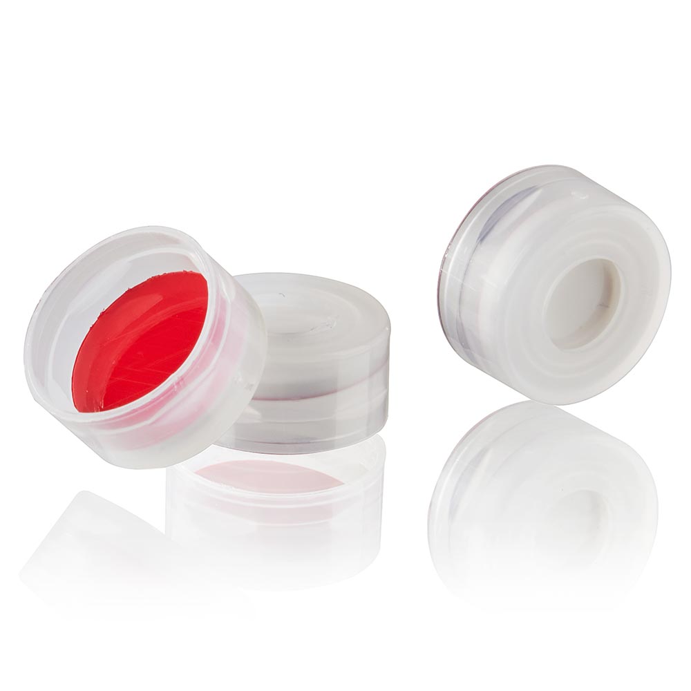 DiamondPure Snap Cap for 2mL Chromatography Vial, Snap Ring Closure, 11mm Finish, Natural Cap, Red PTFE/Silicone Septum