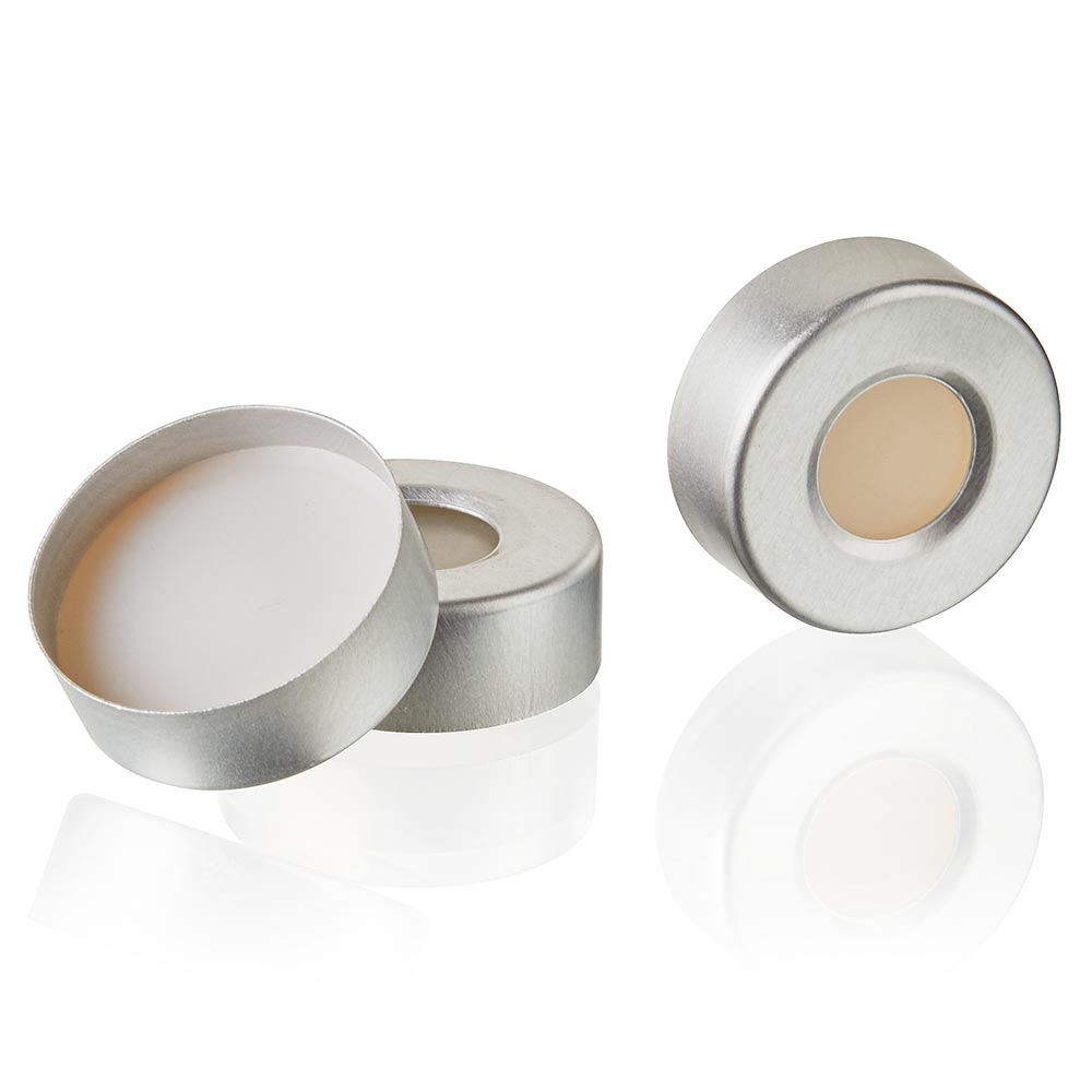 DiamondPure Aluminum Seal for 6mL, 10mL, 20mL or 27mL Headspace Vial, Crimp Closure, 20mm Finish, PTFE/Clear Silicone, 2.5mm
