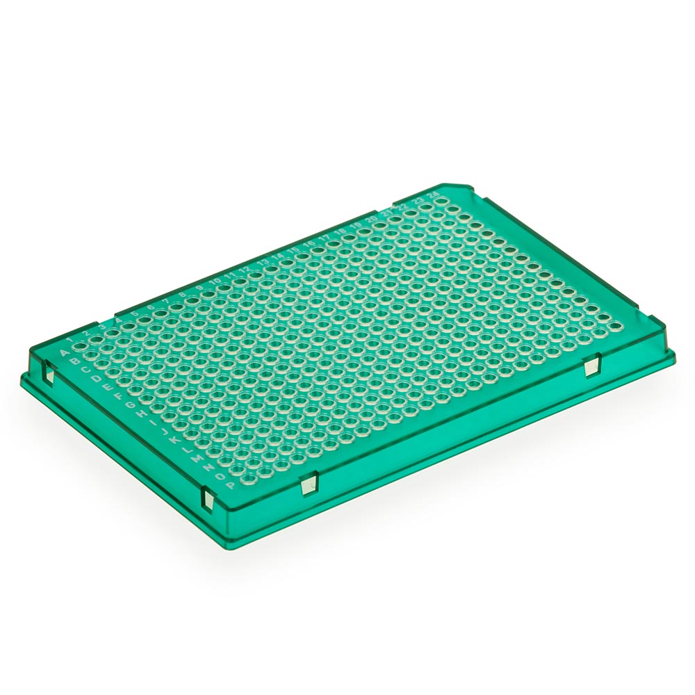 Special Order - Diamond Shell 384-well PCR plate, A24 single notch, Green PC frame and Clear PP wells