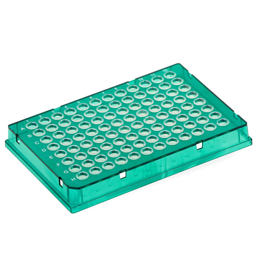 Special Order - Diamond Shell 0.1mL 96 well PCR Plate, Full skirt, Green PC frame and Clear PP wells