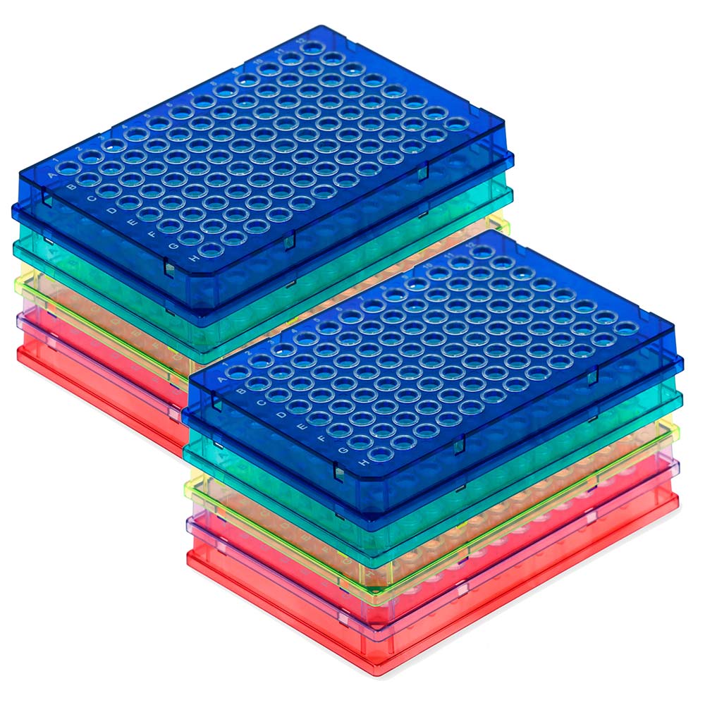 Special Order - Diamond Shell 0.1mL 96 well PCR Plate, Full skirt, Assorted colors PC frame (Bl, Gn, Rd, Yw, Vt) and Clear PP wells
