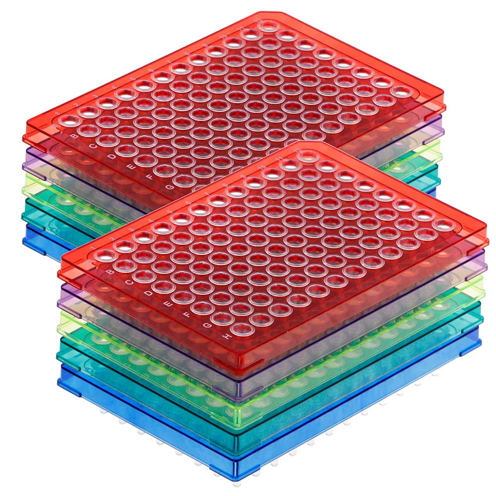 Special Order - Diamond Shell 0.2mL 96 well PCR Plate, Half skirt, Assorted colors PC frame (Bl, Gn, Rd, Yw, Vt) and Clear PP wells