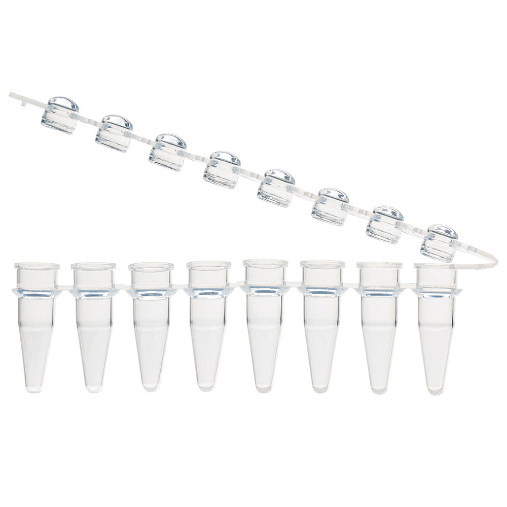 0.2mL 8-Strip Tubes, with Hinged Attached 8-Strip clear Dome caps, Natural