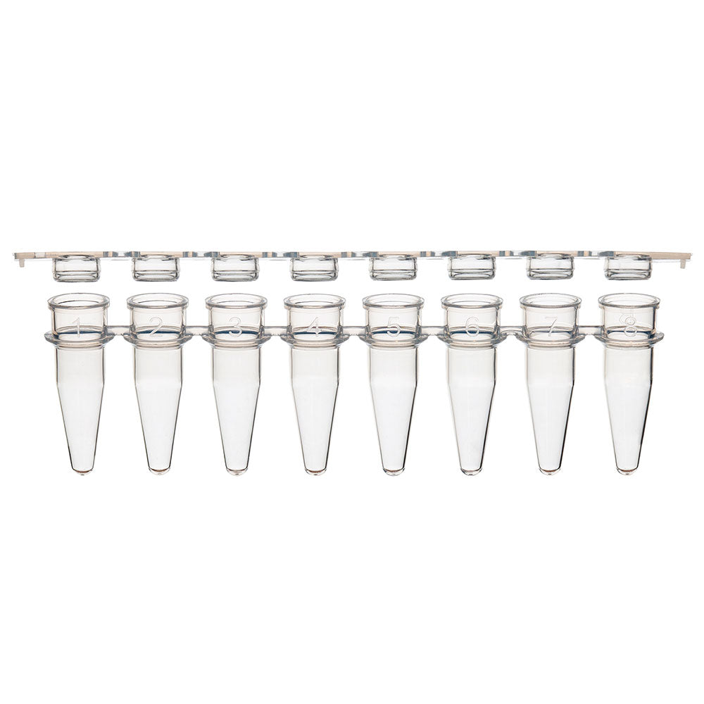 0.2mL 12-Strip Tubes, with Separate 12-Strip clear Flat caps, Natural